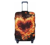 DDTKLSNV Housses de bagage de voyage pour valise, fleurs de feu et cœur, protection élastique lavable, anti-rayures pour valises de 45,7 à 81,3 cm, Noir , L