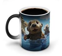 DDTKLSNV Jolie tasse à café en céramique avec impression loutre de mer - 325 ml - Sensible à la chaleur - Tasse à café magique à changement de couleur - Pour homme et femme