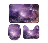 DDTKLSNV Lot de 3 tapis de bain antidérapants et absorbants, tapis de contour avec housse d'abattant de WC, violet galaxie, tapis de sol doux pour salle de bain, cuisine, porte, décoration d'intérieur