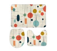 DDTKLSNV Lot de 3 tapis de bain antidérapants et absorbants, tapis de contour avec housse d'abattant de toilette, tapis de sol doux moderne du milieu du siècle pour salle de bain, cuisine, porte