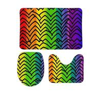 DDTKLSNV Lot de 3 tapis de bain antidérapants et absorbants, tapis de contour avec housse d'abattant de toilette, motif arc-en-ciel Gay Pride, tapis de sol doux pour salle de bain, cuisine, porte