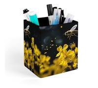 DDTKLSNV Porte-crayons en polyuréthane étanche en forme d'abeilles volant au-dessus de fleurs pour femmes, porte-pinceaux de maquillage, organisateur de stylos de bureau pour accessoires de bureau
