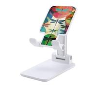 DDTKLSNV Support pliable pour téléphone portable - Angle réglable - Hauteur réglable - Support de téléphone portable - Plusieurs libellules colorées - Compatible avec tous les smartphones - Blanc
