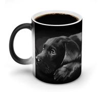 DDTKLSNV Tasse à café en céramique avec motif chiot labrador noir, 325 ml, sensible à la chaleur, tasse à café magique à changement de couleur, tasse à thé pour homme et femme