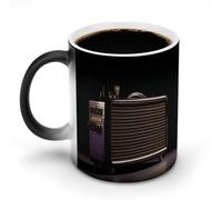 DDTKLSNV Tasse à café en céramique avec vieille radio sur papier noir, 325 ml, sensible à la chaleur, tasse à café magique à changement de couleur, tasse à thé pour homme et femme