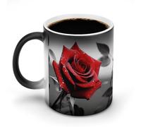 DDTKLSNV Tasse à café en céramique noire et blanche rose rouge 325 ml sensible à la chaleur tasse à café magique tasse à café tasse à thé tasse à café tasse à thé tasse à café tasse à thé pour femmes