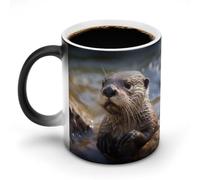 DDTKLSNV Tasse à café magique en céramique avec motif loutre jouant dans l'eau - 325 ml - Sensible à la chaleur - Changement de couleur - Pour homme et femme