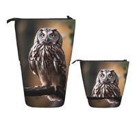 DDTKLSNV Trousse à crayons télescopique avec support mignon - Porte-stylo - Hibou debout sur l'arbre - Trousse de papeterie de bureau pour fournitures de bureau, Noir , Taille unique