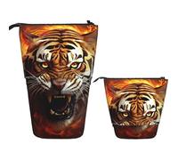 DDTKLSNV Trousse à crayons télescopique avec support mignon - Porte-stylos - Tigre - Flammes féroces - Trousse de papeterie de bureau pour fournitures de bureau, Noir , Taille unique