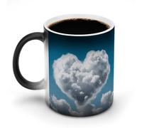 DDTKLSNV White Clouds Are Like A Heart Tasse à café en céramique sensible à la chaleur 325 ml Tasse à café magique à changement de couleur pour homme et femme