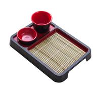 Ddujbtp Assiette de nouilles froides en mélamine avec tapis en bambou, plats, collations, plats de service, plateau facile à nettoyer, plateau d'apéritif, plateau sashimi pour appartement, maison