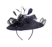 Ddujbtp Chapeau bibi en sinamay d'inspiration vintage avec plumes et bandeau réglable pour mariage, événement Derby, course de Derby, bleu marine, Taille unique
