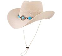 Ddujbtp Chapeau de paille tissé à la main pour femme avec ceinture de perles vintage Panama Musique Festival pour la plage, les voyages, chapeau de plage tendance, beige, Taille unique