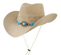 Ddujbtp Chapeau de paille tissé à la main pour femme avec ceinture de perles vintage Panama Musique Festival pour la plage, les voyages, chapeau de plage tendance, kaki, Taille unique