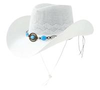 Ddujbtp Chapeau de paille tissé à la main pour femme avec ceinture de perles vintage Panama Musique Festival pour la plage, les voyages, chapeau de plage tendance, blanc, Taille unique