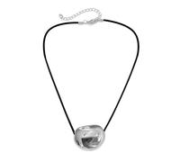 Ddujbtp Collier avec pendentif ovale en métal pour femme Longueur réglable Chaîne clavicule Cuir PU Chaîne de cou Bijoux tendance Accessoire de mode, Silver, Cuir, Pierre de soleil