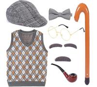 Ddujbtp Costume de vieil homme cosplay accessoires de scène adulte années 1920 pour homme professeur perruques ensemble école histoire produit grand-père pour enfants pour garçons grand-mère pour