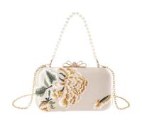 Ddujbtp Élégant sac à main chinois avec pivoine, fleur, papillon, broderie, sac à bandoulière pour fête de mariage, champagne, Organiseur de sac