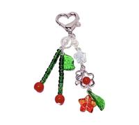 Ddujbtp Jolie breloque de sac cerise et porte-clés avec perles et pendentif en forme de cœur pour femme élégante, Cerise perlée, Organiseur de sac