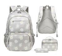 Ddujbtp Lot de 3 sacs à dos et sac à déjeuner - Trousse à crayons - Grande capacité - Sac à dos décontracté pour étudiant du primaire, gris, Organiseur de sac