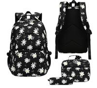 Ddujbtp Lot de 3 sacs à dos et sac à déjeuner - Trousse à crayons - Grande capacité - Sac à dos décontracté pour étudiant du primaire, Noir , Organiseur de sac