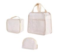 Ddujbtp Lot de 3 trousses de maquillage à séchage rapide avec fermeture éclair pour voyage et salle de sport, transport facile, beige, Organiseur de sac