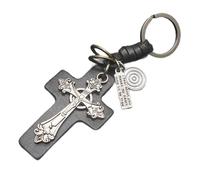 Ddujbtp Porte-clés en cuir synthétique avec pendentif en forme de crucifix - Fait à la main - Pour un usage quotidien - Porte-clés en alliage, Argent ancien noir, taille unique