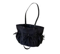 Ddujbtp Sac à bandoulière coréen plissé avec cordon de serrage et nœud pour femme - Couleur unie - Plusieurs poches - Grande capacité - En nylon, Noir , Organiseur de sac