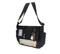 Ddujbtp Sac à bandoulière en nylon de style japonais pour les amateurs d'anime et les étudiants, sac à bandoulière de grande capacité pour un usage quotidien, noir uni, Organiseur de sac