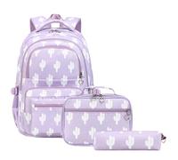 Ddujbtp Sac à dos de grande capacité, sac à dos décontracté avec sac à déjeuner, trousse à crayons pour élève du primaire, violet, Organiseur de sac