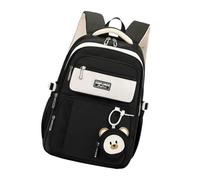 Ddujbtp Sac à dos d'école de grande capacité pour femmes et garçons, sac à dos léger, sac d'école décontracté avec breloque en peluche, Noir , Organiseur de sac