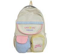 Ddujbtp Sac à dos d'école japonais de grande capacité pour femmes, adolescentes, filles, sac à livres spacieux en nylon, sac d'école rayé avec blocage des couleurs douces, blanc, Organiseur de sac