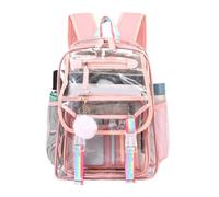 Ddujbtp Sac à dos tendance en PVC transparent grande capacité pour ordinateur portable, sac à dos décontracté pour l'école, l'université, les voyages, rose, Organiseur de sac