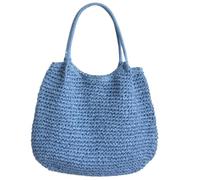 Ddujbtp Sac à main bohème en paille tressée de grande capacité, sac à bandoulière tissé tendance, couleur unie, sac de courses pour vacances à la plage, bleu, Organiseur de sac