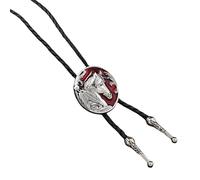 Ddujbtp Unique Western Rodeos Bolotie Cravate avec pendentif badge en métal réglable en cuir pour homme, Cheval rouge argenté, taille unique