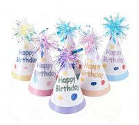 DDUP Lot de 6 chapeaux de fête, chapeaux d'anniversaire, décorations de | Macaron Dot & Shiny Tinsel Top 230 g/m² en carton blanc épais Bande élastique réglable Taille universelle adulte
