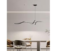DDYY Luminaire LED table à manger Suspension dimmable design linéaire moderne réglable en hauteur avec télécommande lustre lampe à suspension pour bureau Îlot de Cuisine Suspension (noir, L120CM)