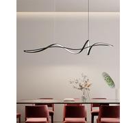 DDYY Luminaire LED table à manger Suspension dimmable design linéaire moderne réglable en hauteur avec télécommande lustre lampe à suspension pour bureau Îlot de Cuisine Suspension (noir, L140CM)