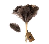 Ddzmz Plumeau en plumes d'autruche naturelles et moelleuses avec poignée en bois et respectueux de l'environnement Réutilisable Grande plume de nettoyage pour voiture ménage Gris marron 406 cm