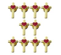 De 10 épingles en forme de croix émaillées élégantes avec détails en forme de cœur rouge, accessoires vestimentaires pour un usage quotidien de la mode, épingle de symbole religieux