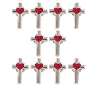 De 10 épingles en forme de croix émaillées élégantes avec détails en forme de cœur rouge, accessoires vestimentaires pour un usage quotidien de la mode, épingle de symbole religieux