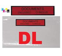 De 100 a 10 000 Pochette porte document ci-inclus format DL (A4 plié en 3) adhésives transparente, imprimée documents ci-inclus et documents Enclosed - Pochette d’Expédition autocollante DL 225 x 122 mm pour petit colis, paquets, Pochette autocollant fort REF UGPAI2