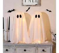 De 2 DéCoration D'Halloween FantôMe,Halloween Decoration, Avec Guirlande Lumineuse,Fantome Halloween Peur CréAtion D'AtmosphèRe, Ornements Des FantôMes Table à Manger, CheminéE, Faire La FêTe (A)