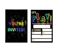 De 20 cartes d ' invitation néon faites à la main, idéales pour un événement d ' anniversaire moderne, des invitations de fête arc-en-ciel pour garçons et filles, cartes d ' invitation inscriptibles