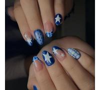 De 24 bleu français étoile point presse sur ongles artificiels élégants ongles en forme d ' amande pour les femmes ongles en forme d ' amande