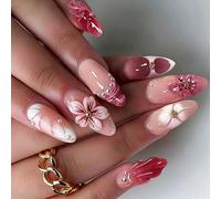 De 24 presses sur les ongles avec des accents floraux et papillons 3D dans des ombres françaises Presses dégradées françaises sur les ongles