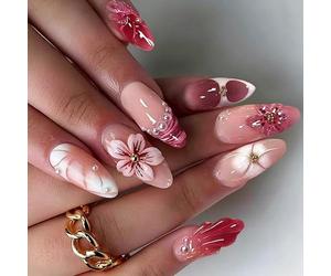 De 24 presses sur les ongles avec des accents floraux et papillons 3D dans des ombres françaises Presses dégradées françaises sur les ongles