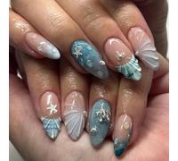 De 30 ongles artificiels carrés et ronds avec un relief réaliste de créature marine et des ongles esthétiques d ' été moulés en amande