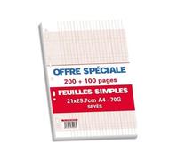 DE 3553231750185 Pages Copies, Simples, Grand, Format A4, Grands Carreaux Séyès, 70g, Perforées, Lot de 300