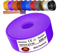 De 5 à 100 m - Câble conducteur H07 V-K 2,5 mm² - Noir, bleu clair, vert/jaune, rouge, bleu foncé, marron, orange, gris, blanc, violet ou jaune - Fil simple flexible (violet, 100 m)
